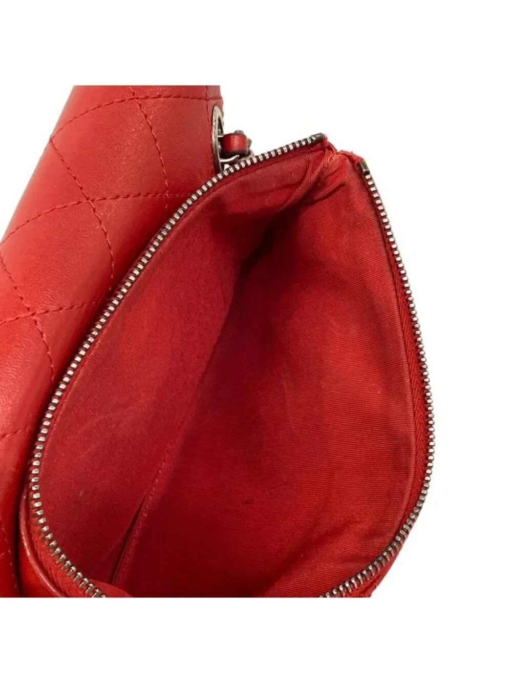 Chanel Shoulder Bag Quilted Red Silver Chain Lambskin